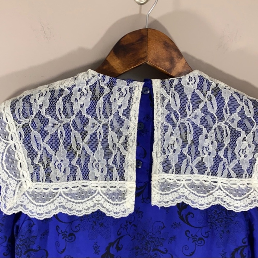 Vintage Gunne Sax Royal Blue Lace Yoke Prairie Dress – 1980s – Size 6 - Picture 6 of 8